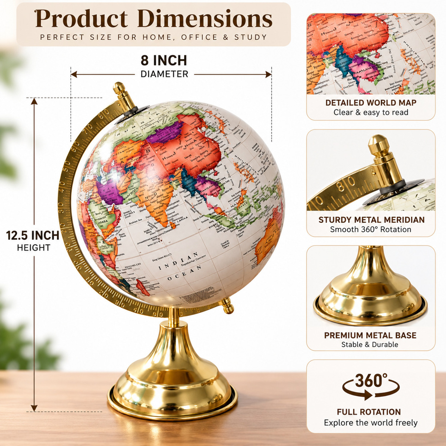 Image of cosmic globe exports 8 Inch Antique World Globe with Metal Stand Educational /Decorative World Globe World Map World Globe