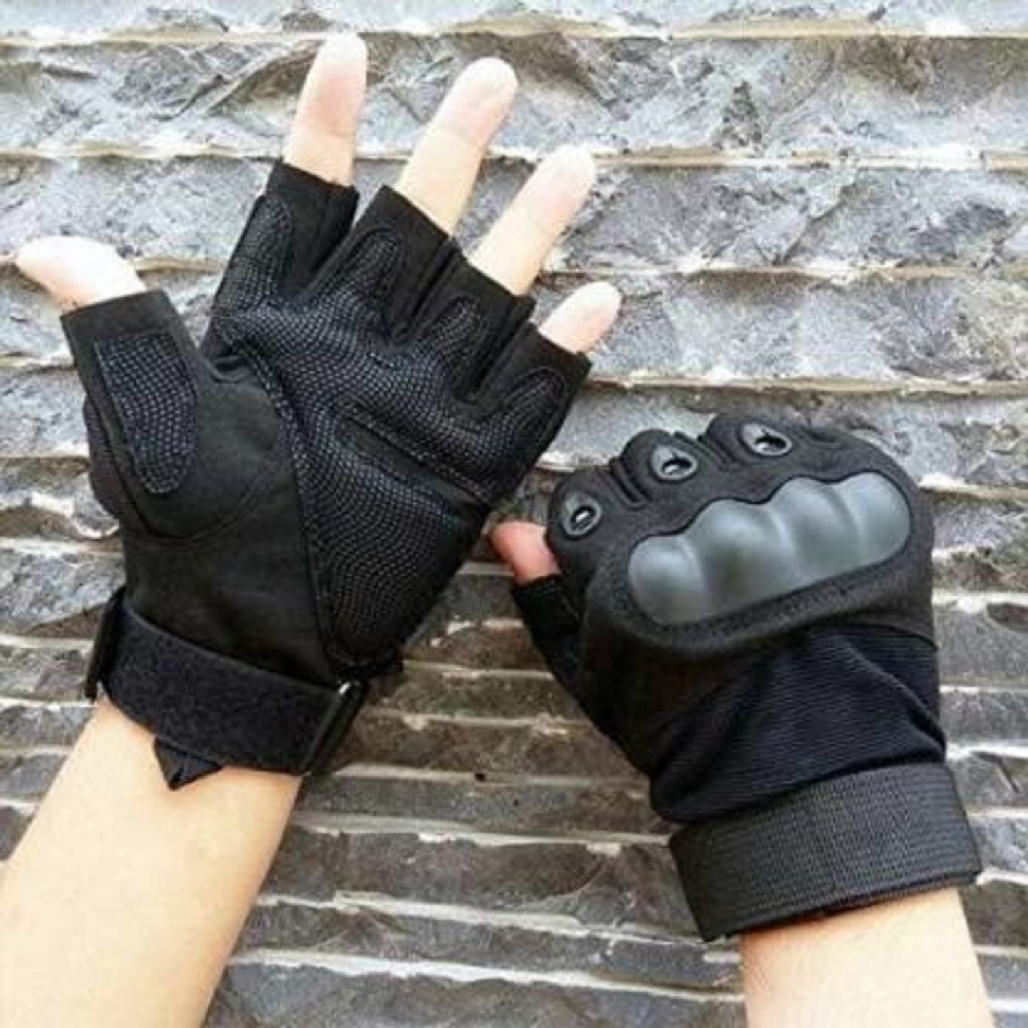 Image of Zonkar Nylon Tactical Half Finger Gloves for Sports, Hiking, Cyclling, Travelling, Camping, Outdoor, Motorcycle Riding, Arm Shooting, Gym Gloves Fingerless Half Finger Men Women Work Outdoor Gloves Solid Protective Men & Women Gloves