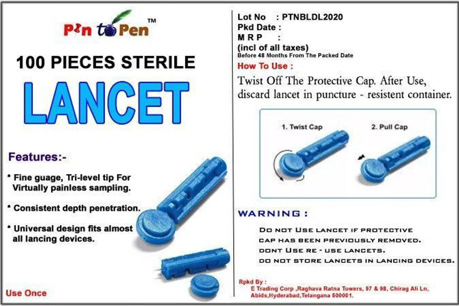 Image of Pin to Pen 100 Pieces Sterile Lancet Glucometer Lancets