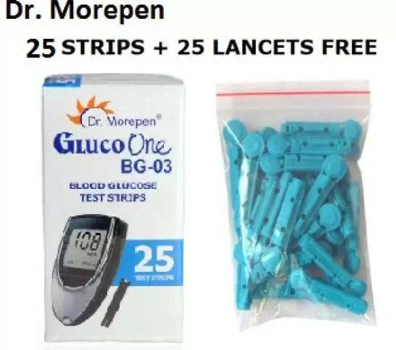 Image of Dr. Morepen 25 strips 25 lancets 25 Glucometer Strips