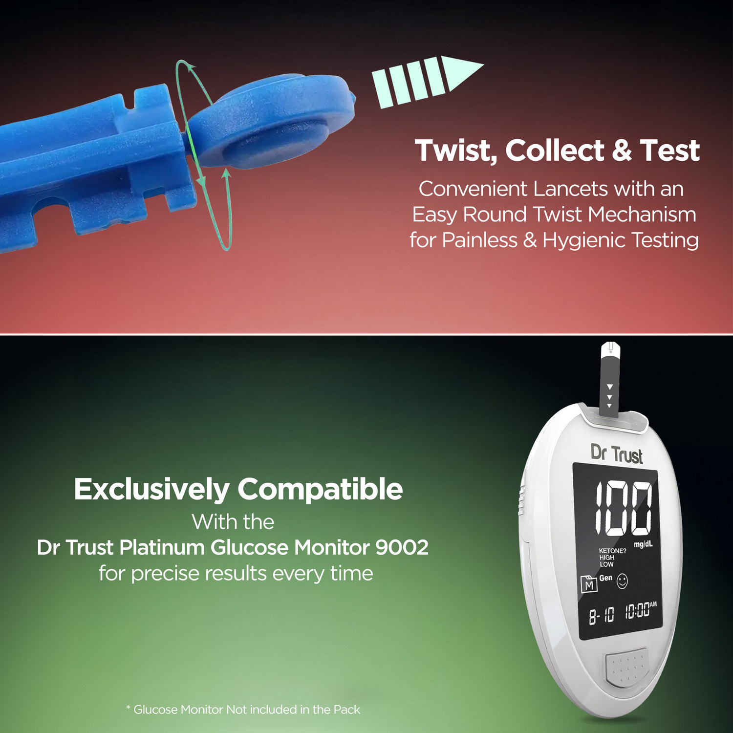 Image of Dr Trust USA Blood Glucose Test Kit, Compatible with 9002 Model, 50 Lancets with 50 Glucometer Strips