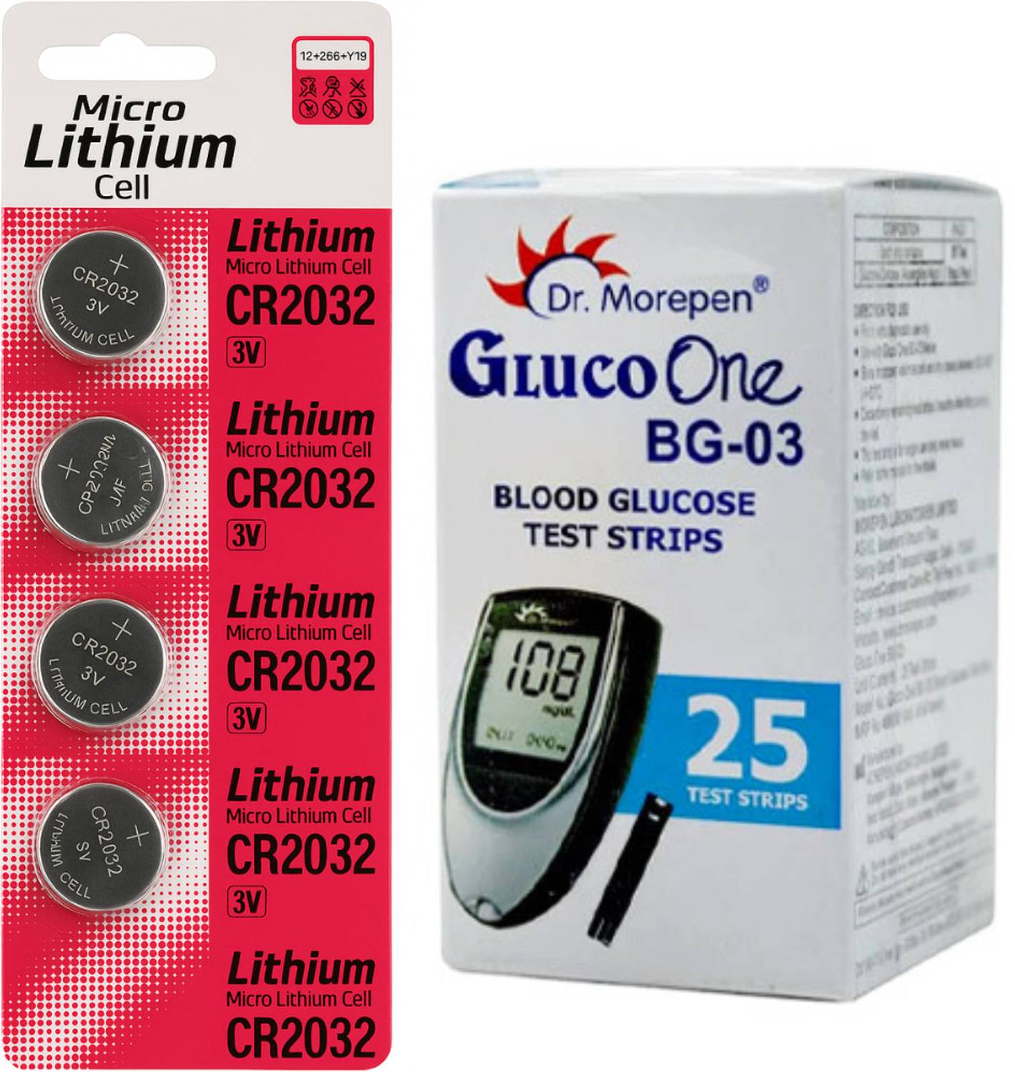 Dr. Morepen BG-03 Battery Cell Pack of 4 with 25 Glucometer Strips