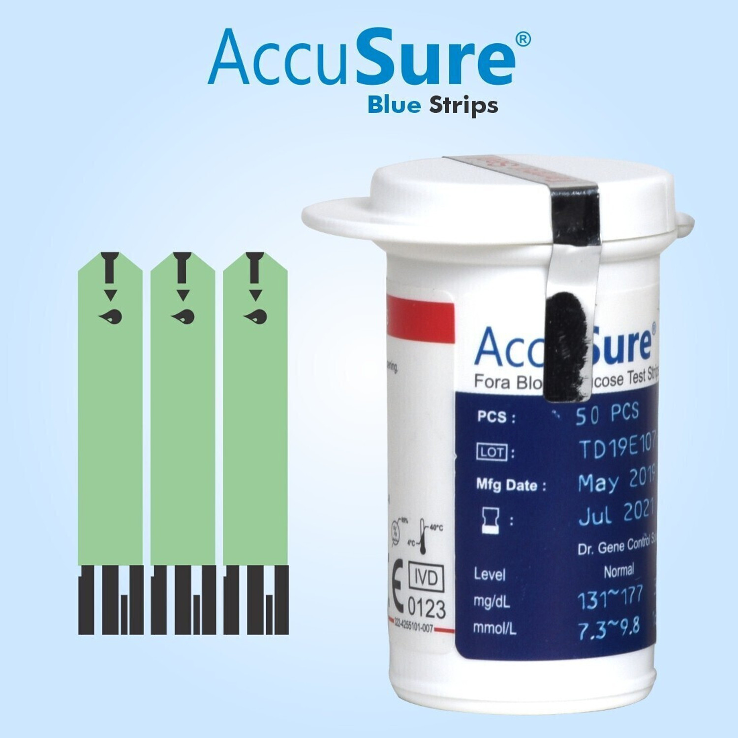 Image of AccuSure Blue Test Strips ,Pack of 1 | 50 Glucometer Strips 50 Glucometer Strips