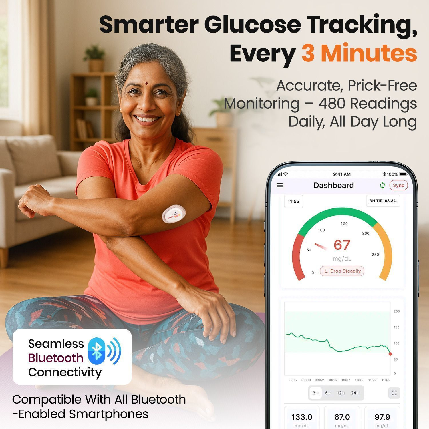 Image of AGEasy (Max Group) CGM Sensor & Transmitter, Continuous Sugar Test Machine Kit-14Days, Glucometer