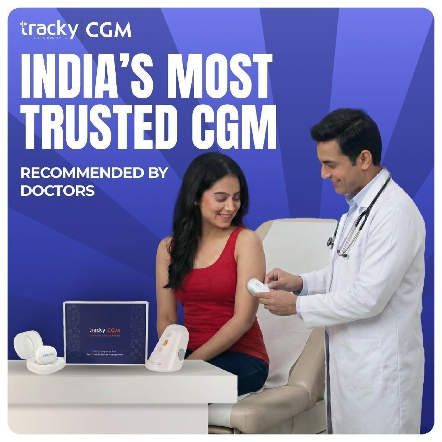 Image of Tracky CGM Continuous Glucose Monitor New User Kit For real-time Blood Sugar Monitoring Glucometer