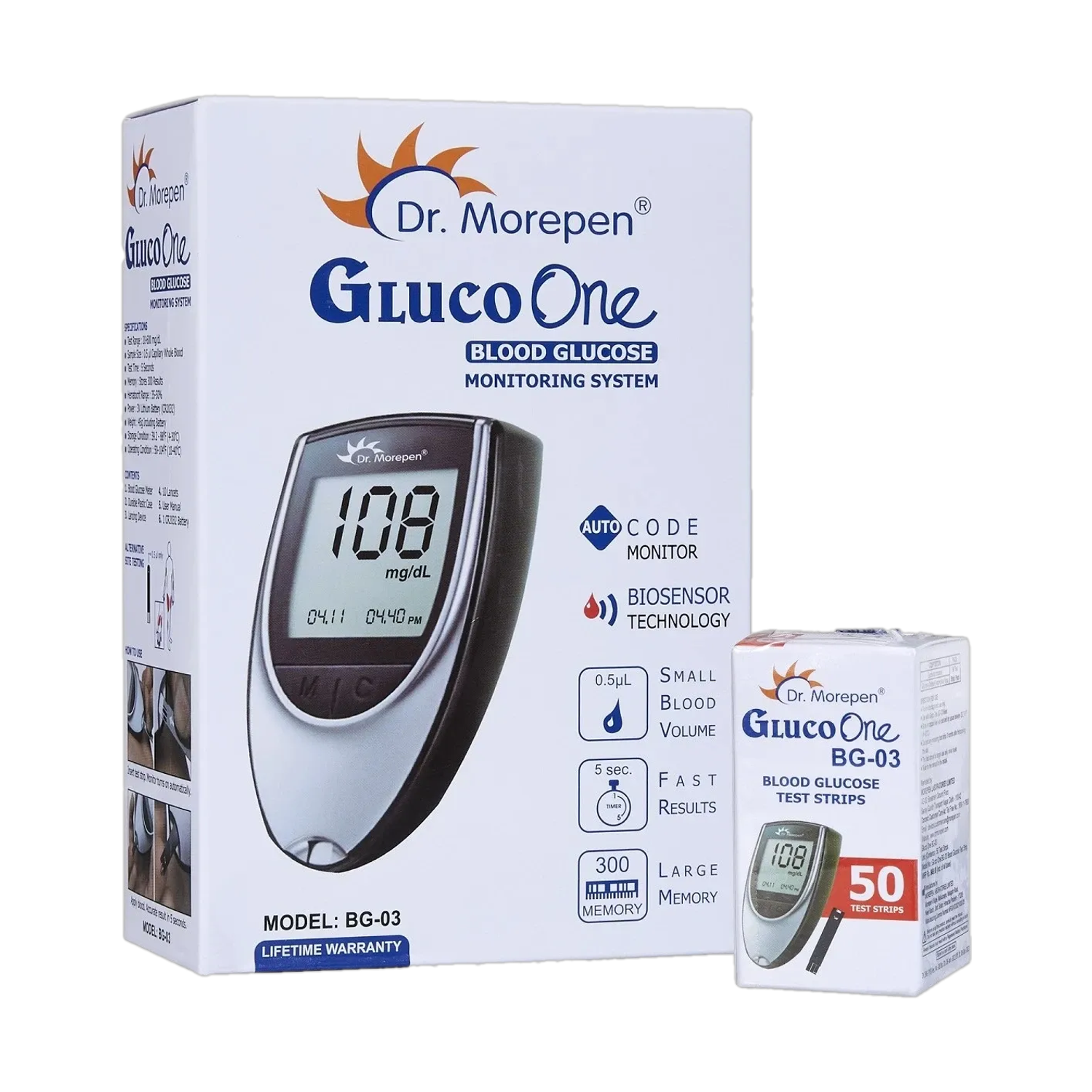 Dr. Morepen BG03 Glucometer with 50 Strips - Image 1