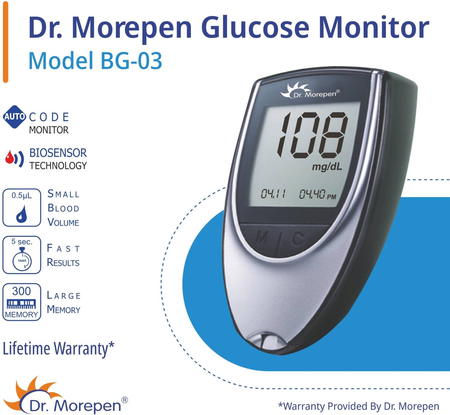 Dr. Morepen BG-03 Glucometer with 25 Strips - Image 2
