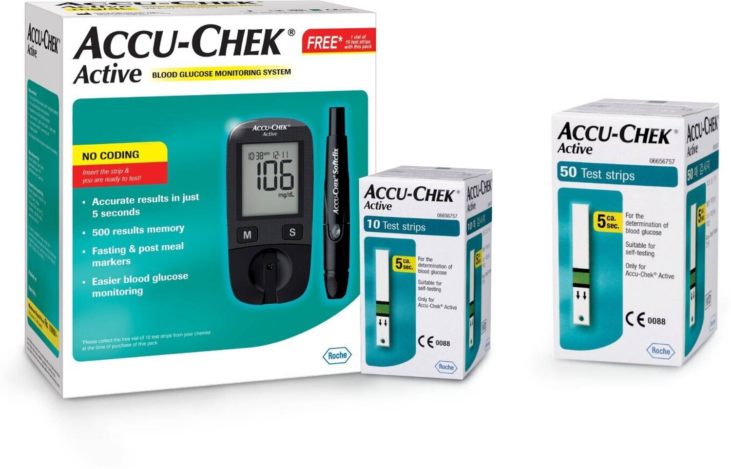 ACCU-CHEK Active Glucose Monitor with 60 Strips Glucomete Glucome