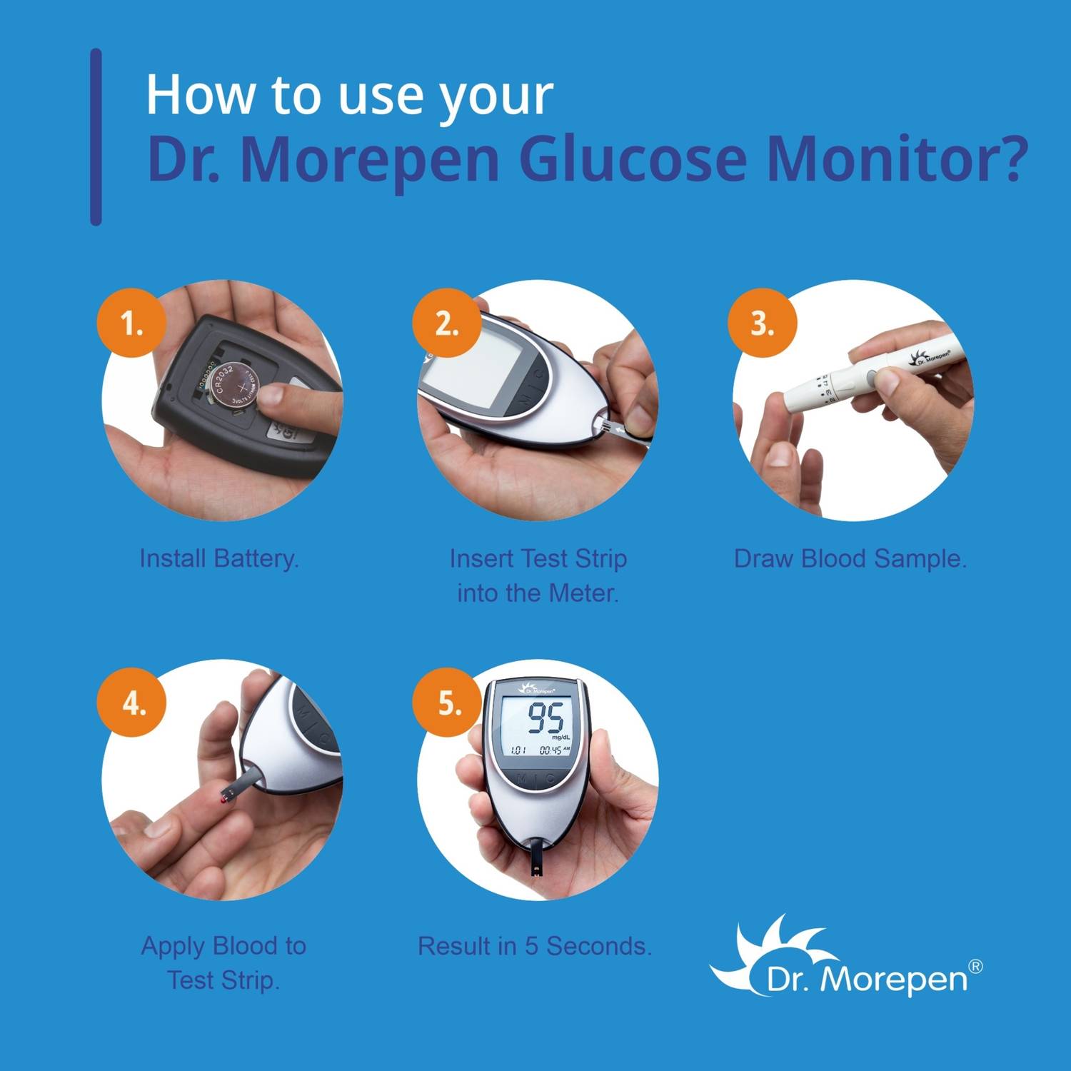 Dr. Morepen BG-03 Glucometer with 25 Strips - Image 4