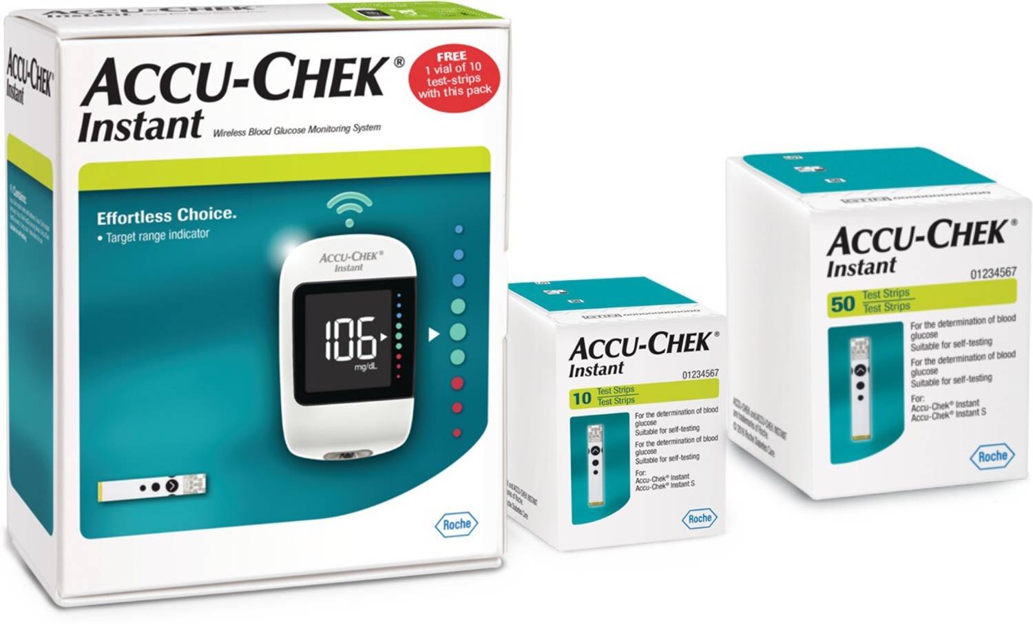 ACCU-CHEK Instant Meter with Instant Test Strips Glucometer (Whit