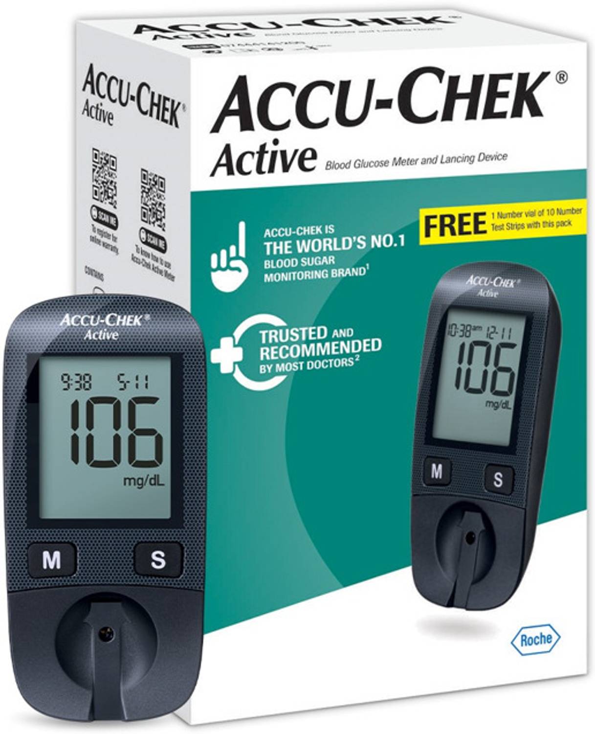 ACCU-CHEK Active Kit Glucometer (White, Blue)