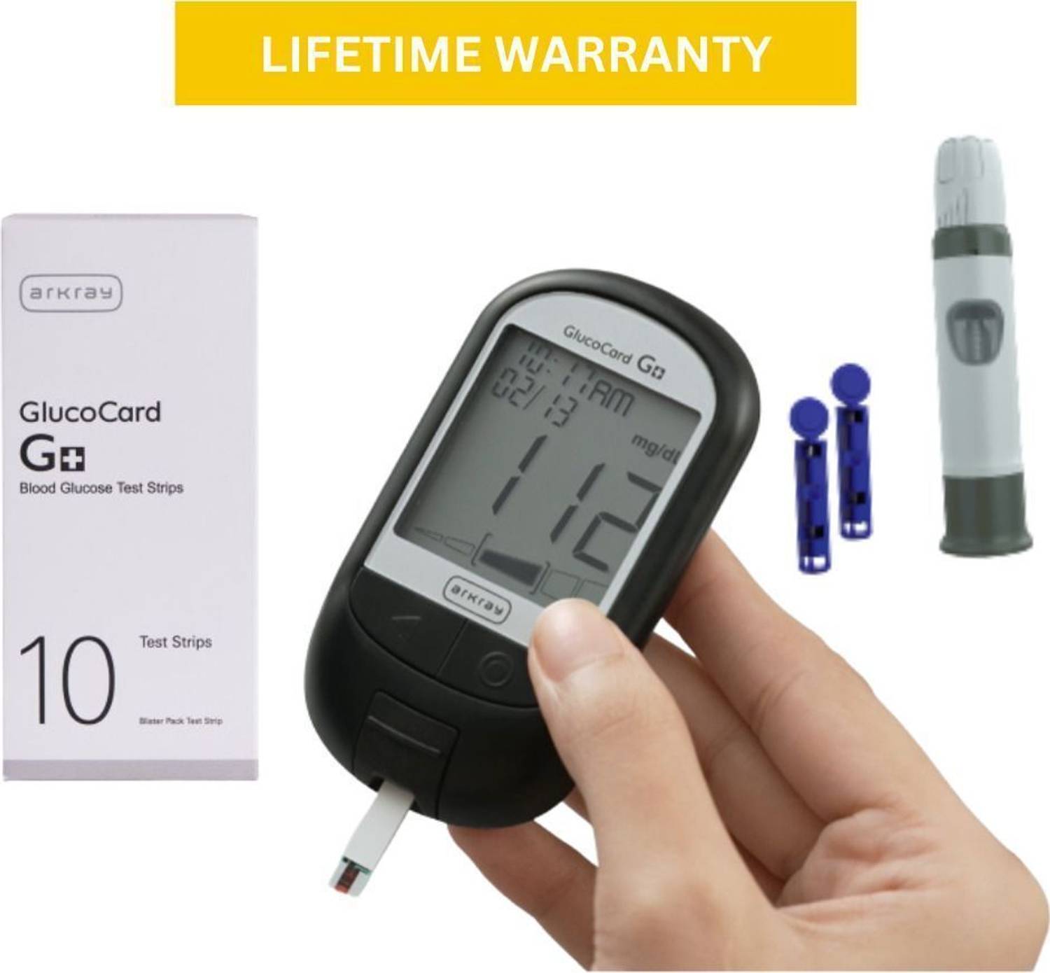 Arkray GlucoCard G+ Diabetes Kit – Made in India, Lifetime Warranty, Auto Coding Glucometer