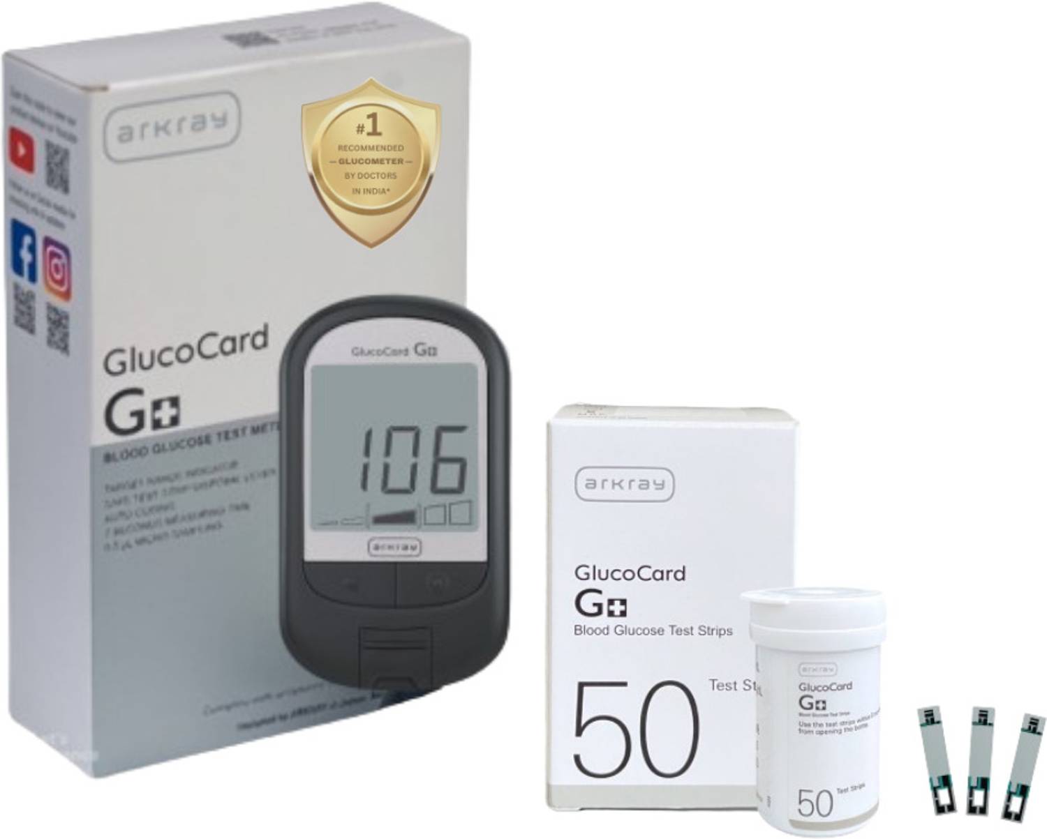 Arkray GlucoCard G+ Glucometer 50 Strips, Individually Packed,