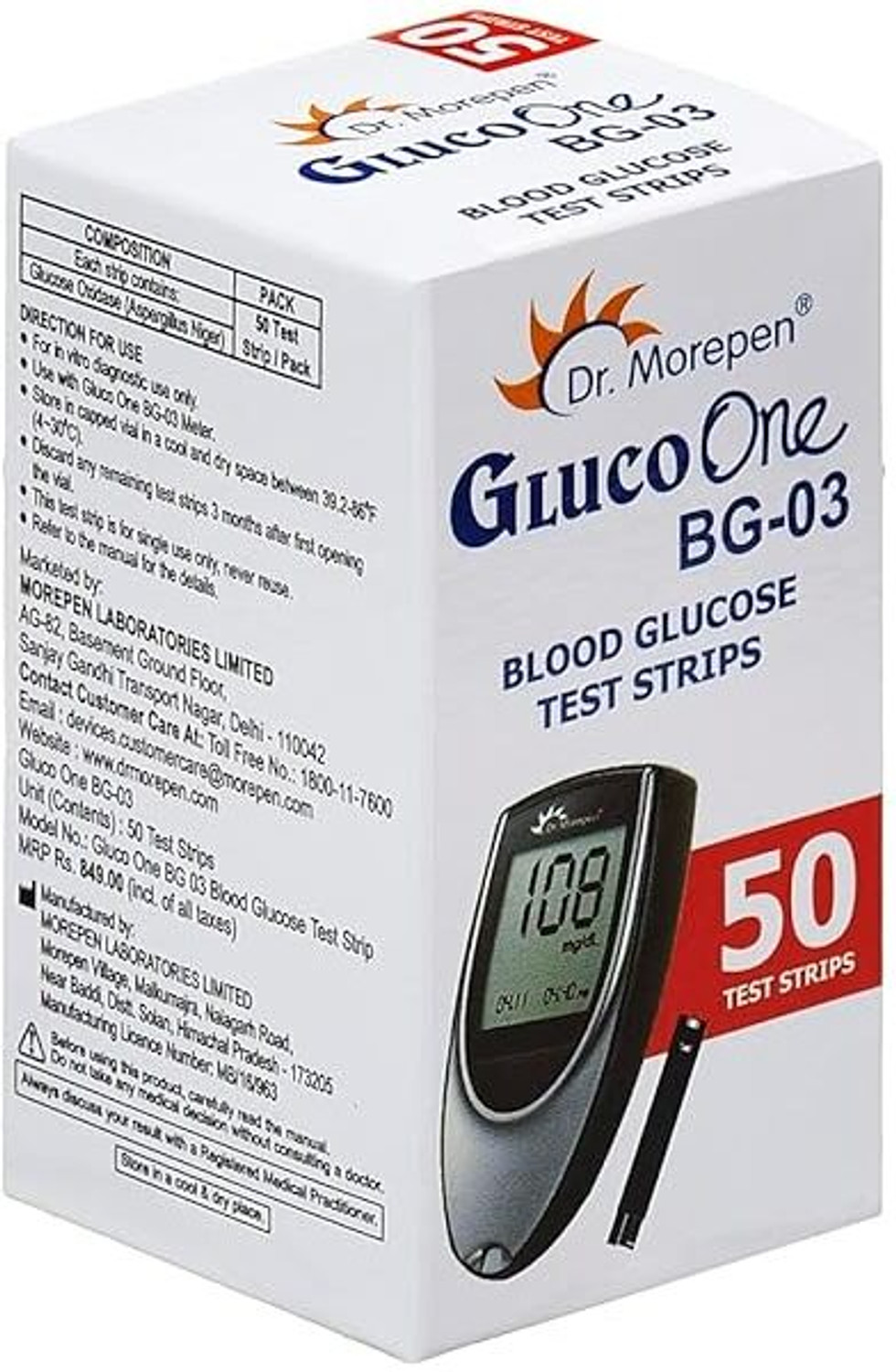 Image of Dr. Morepen BG 03 GlucoOne 50 Glucometer Strips