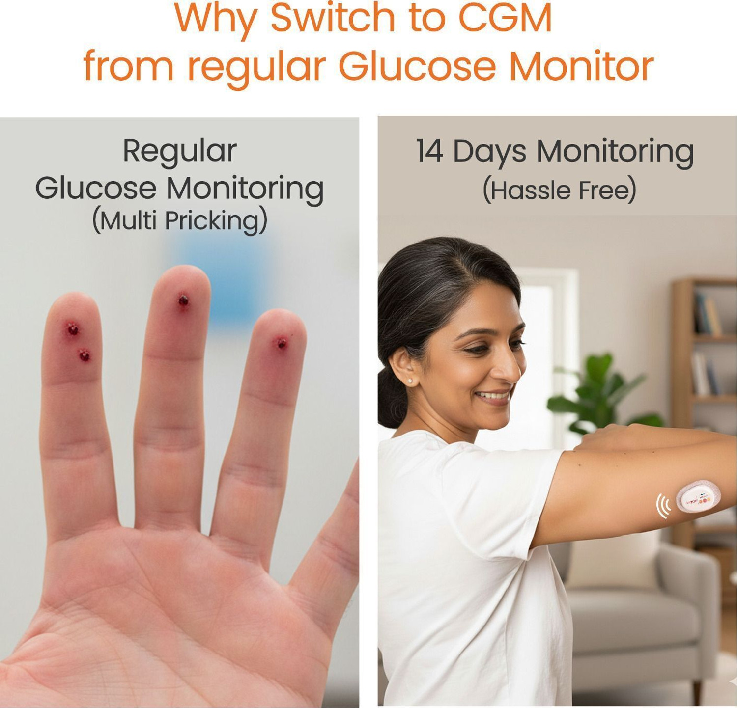 Image of AGEasy (Max Group) CGM Sensor & Transmitter, Continuous Sugar Test Machine Kit-14Days, Glucometer
