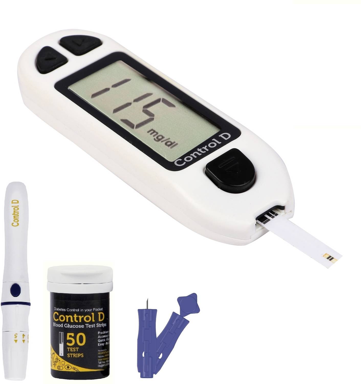 Control D White 50 Strips & Glucometer (White)