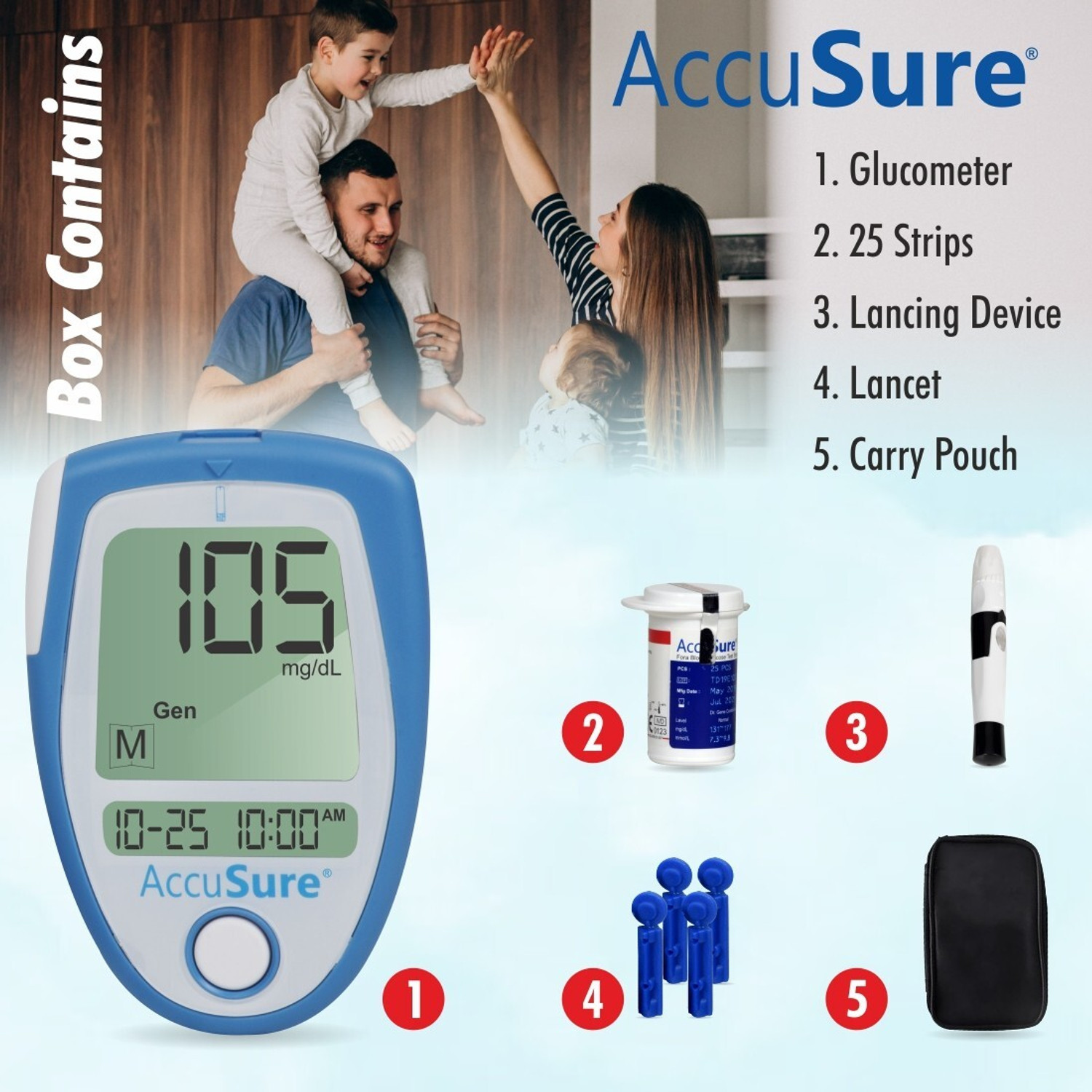 Sure Step Glucometer Machine AccuSure Glucometer Machine Comes with 25 Test Strips & 10 Lancet ...