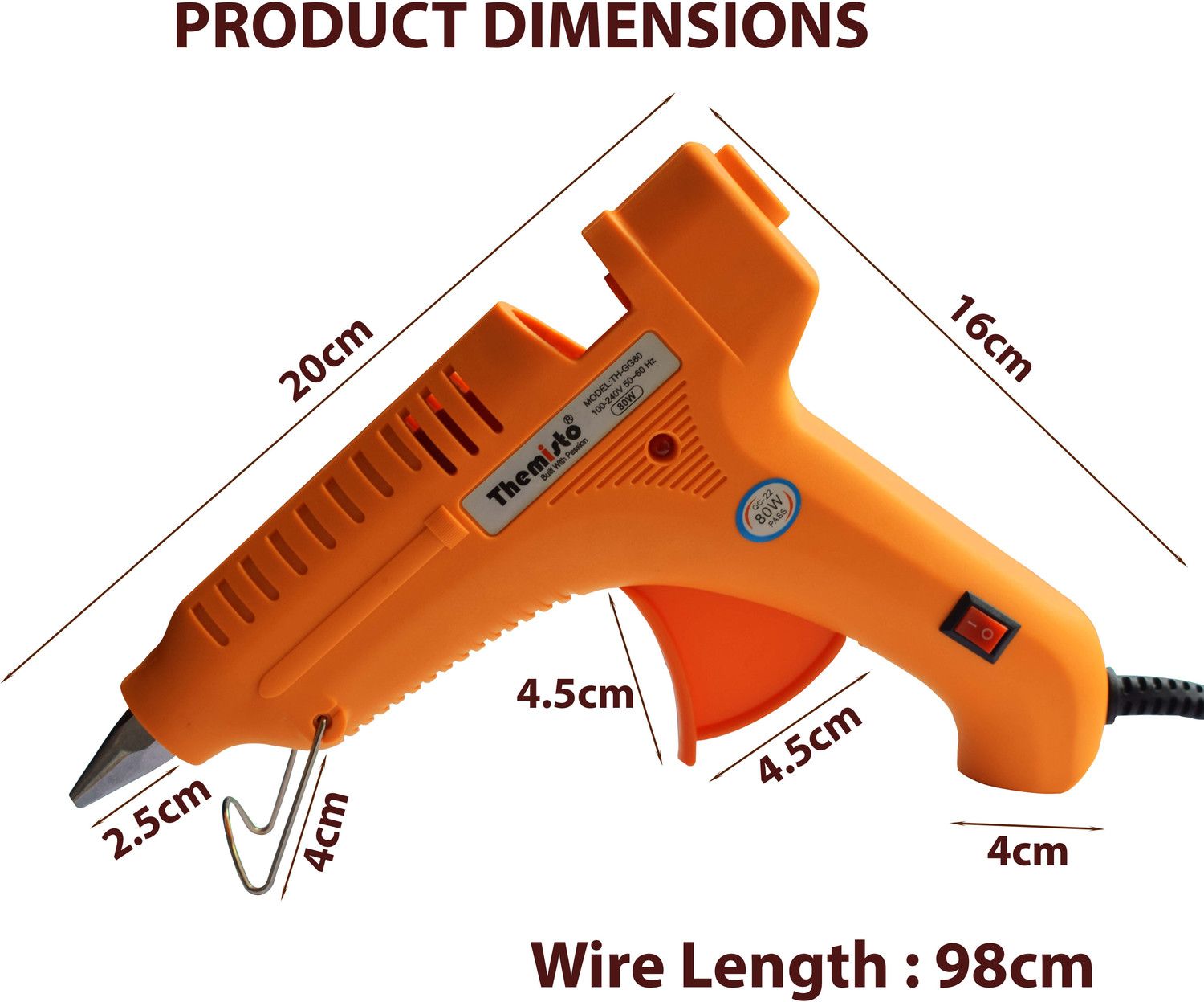 Image of tHemiStO 80W Hot melt Glue Gun with 5 Hot Melt Glue Sticks / With Triple Power Rapid Heating and Quick Melt Y80T05 Standard Temperature Corded Glue Gun