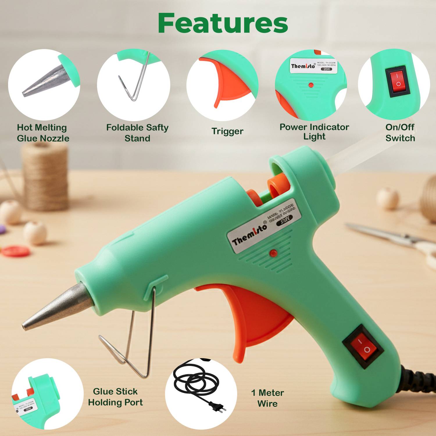 tHemiStO TH-GG20B Standard Temperature Corded Glue Gun - Image 2
