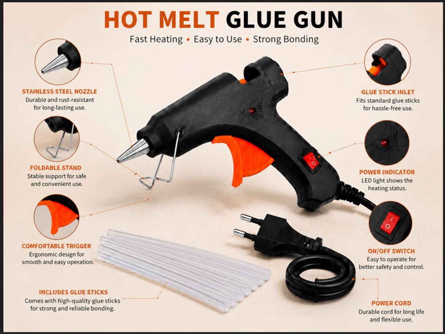 TechTrove 20W Mini Glue Gun with 15 Sticks - Image 3