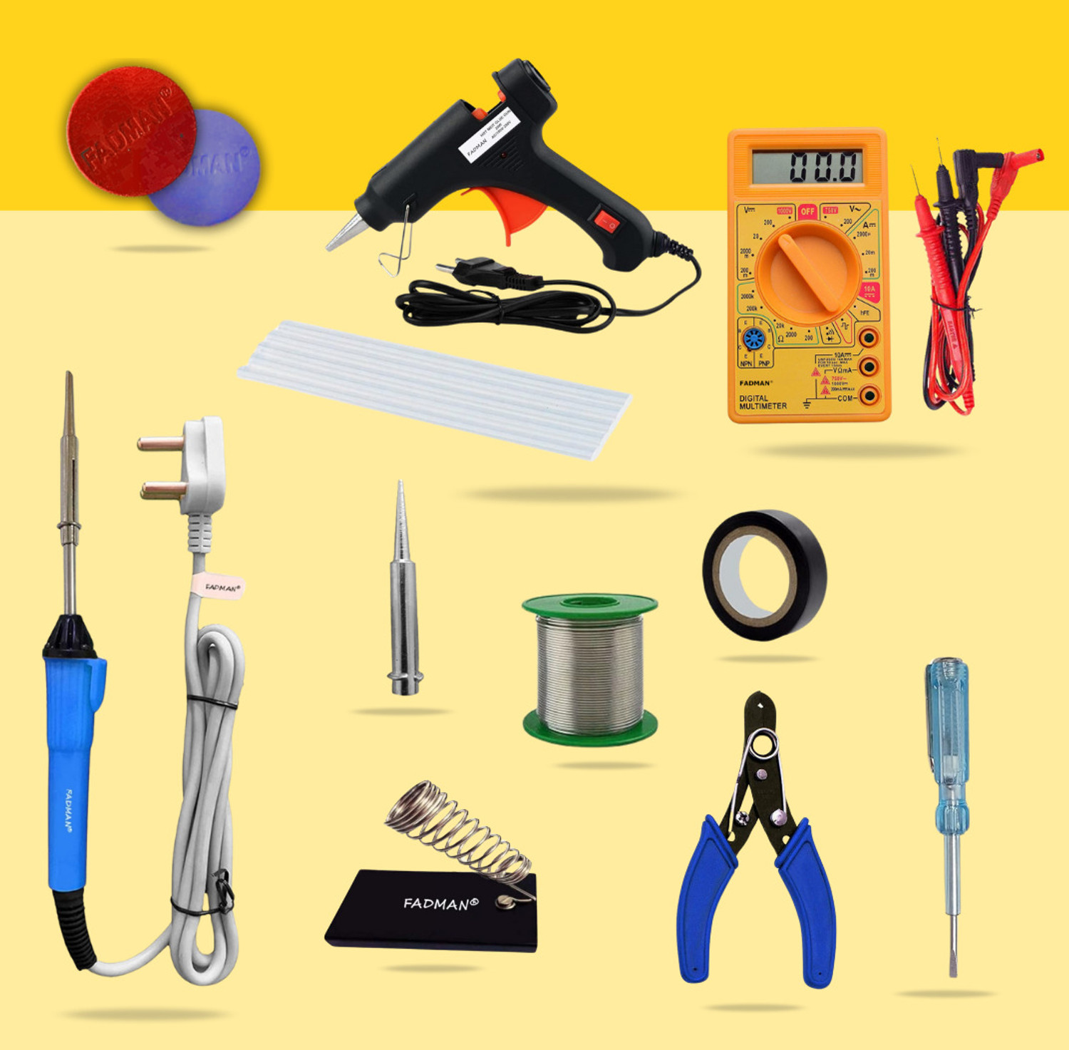 Image of FADMAN FDGNNWM1 11in1 Combo Kit with Soldering Iron and Digital Multimeter Standard Temperature Corded Glue Gun (7 mm)