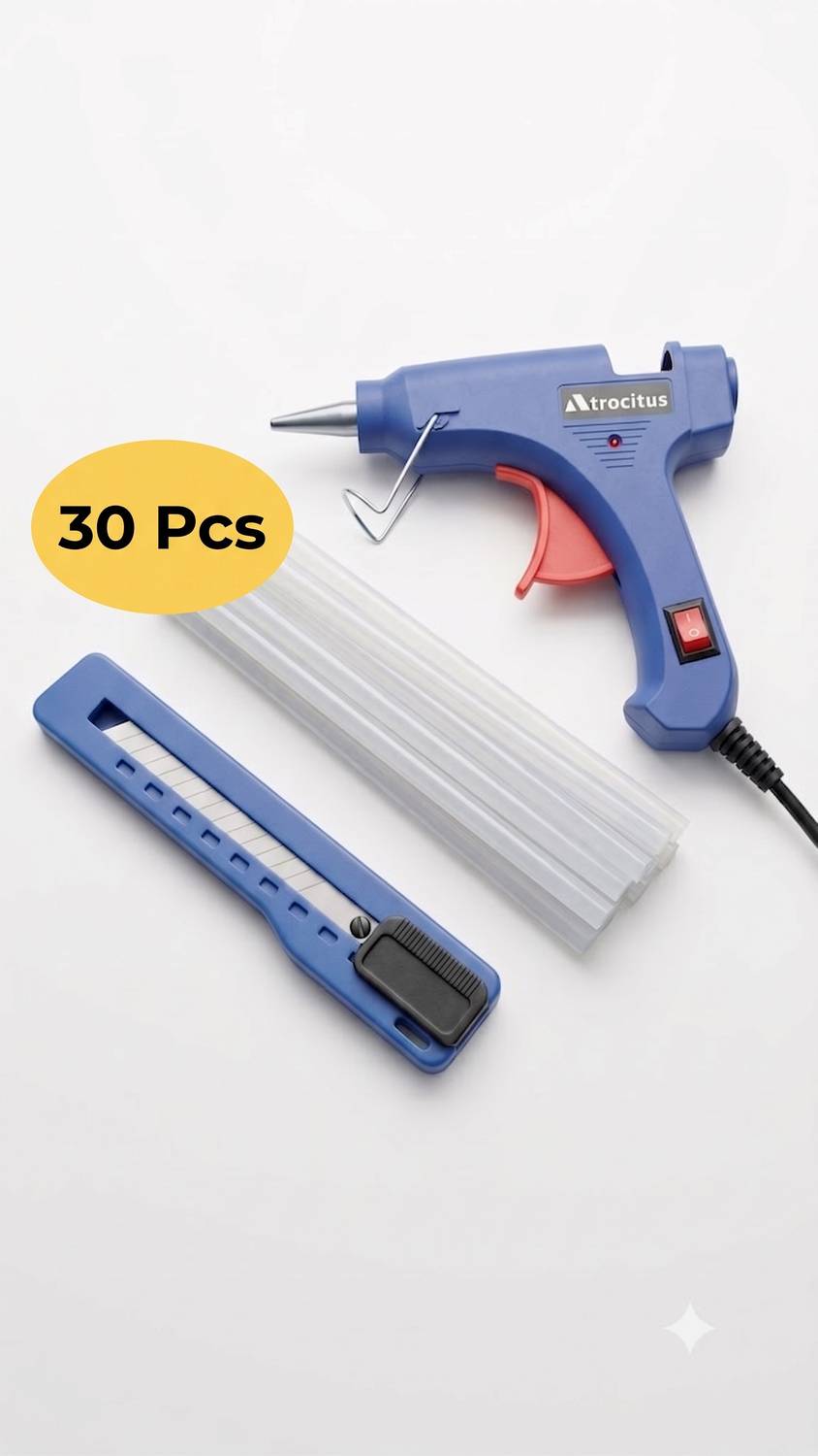 Atrocitus 20W Mini Glue Gun With 30Pcs Glue Stick+Utility Knife for DIY and craft Standard Temperature Corded Glue Gun