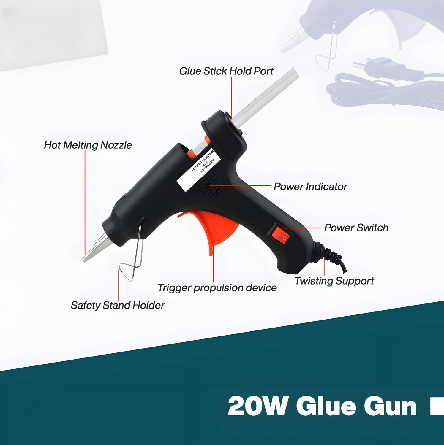 WRYDO9 20W Mini Electric Glue Gun Set with 10 Sticks - Image 5