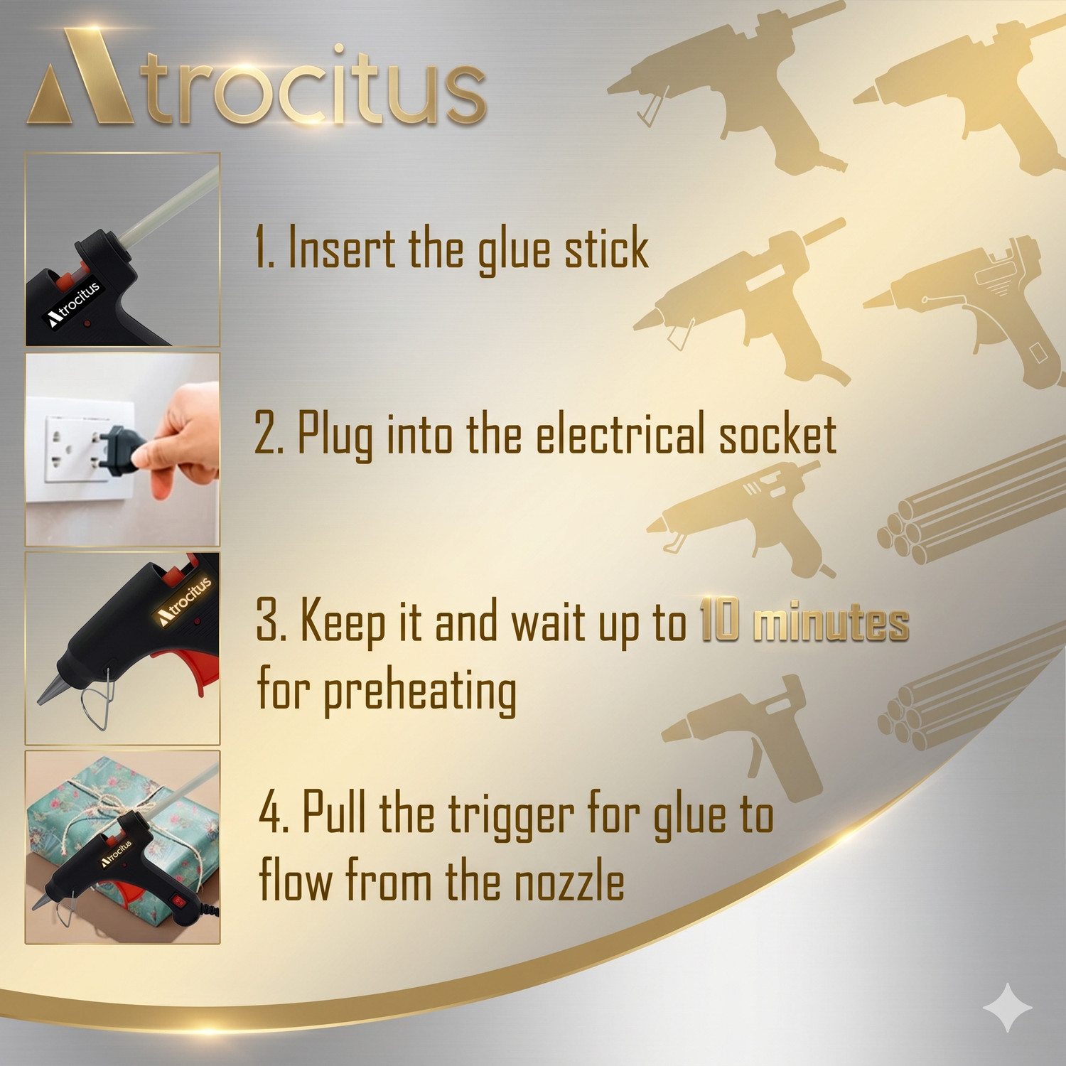 Image of Atrocitus 20W Mini Glue Gun With 50Pcs Glue Stick for DIY Home Craft,Art Standard Temperature Corded Glue Gun