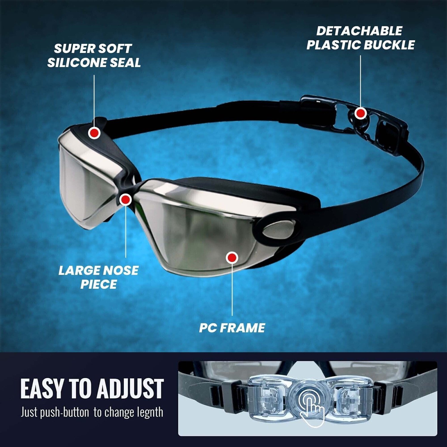Image of BIONFIT Mirrored Wide-Vision Anti-Fog Swimming Goggles with UV Protection, Men & Women Swimming Goggles