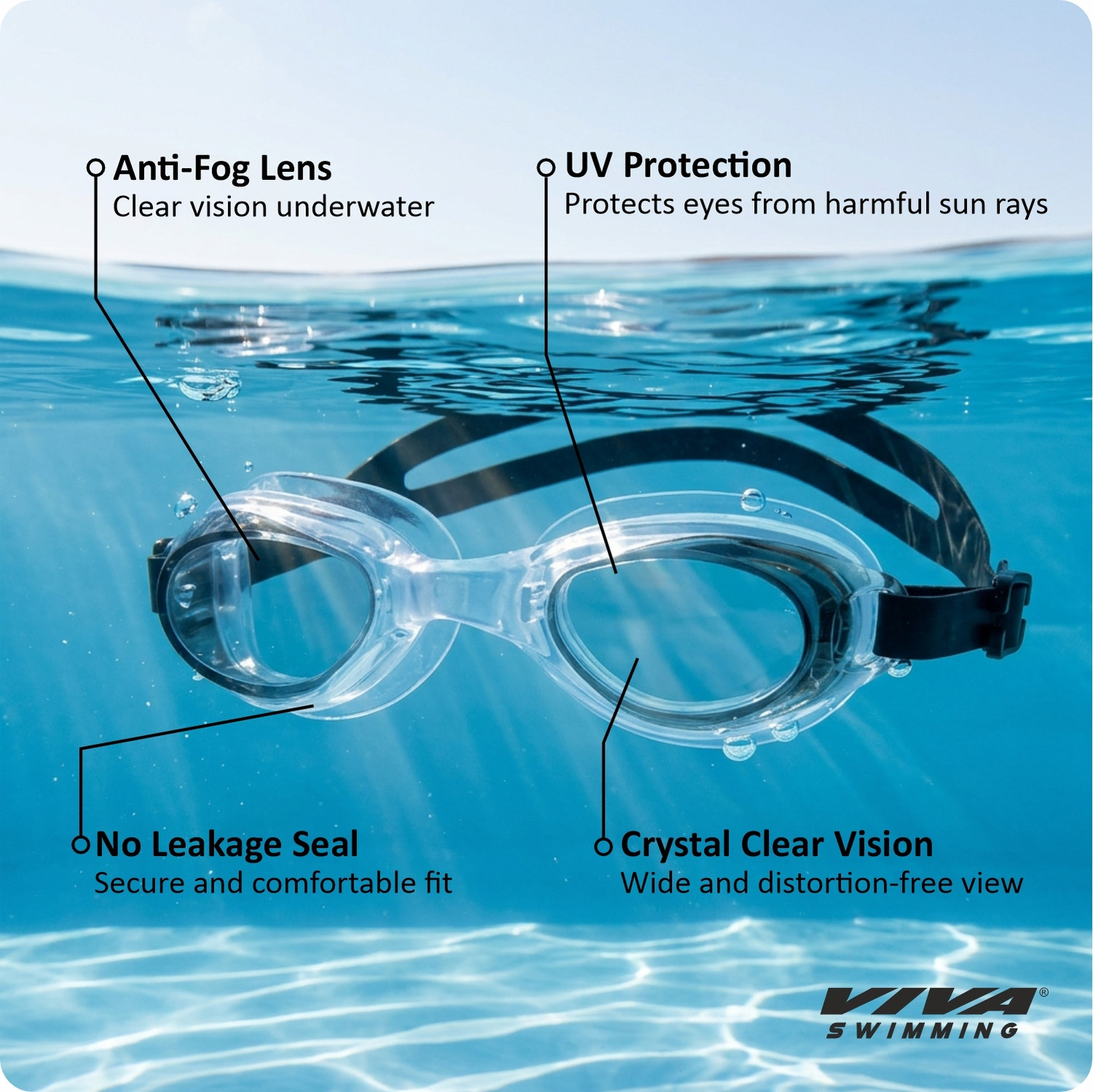 Image of VIVA SWIMMING VIVA-3600 Adjustable Strap, UV Protection, Antifog Swimming Goggles Men & Women Swimming Goggles
