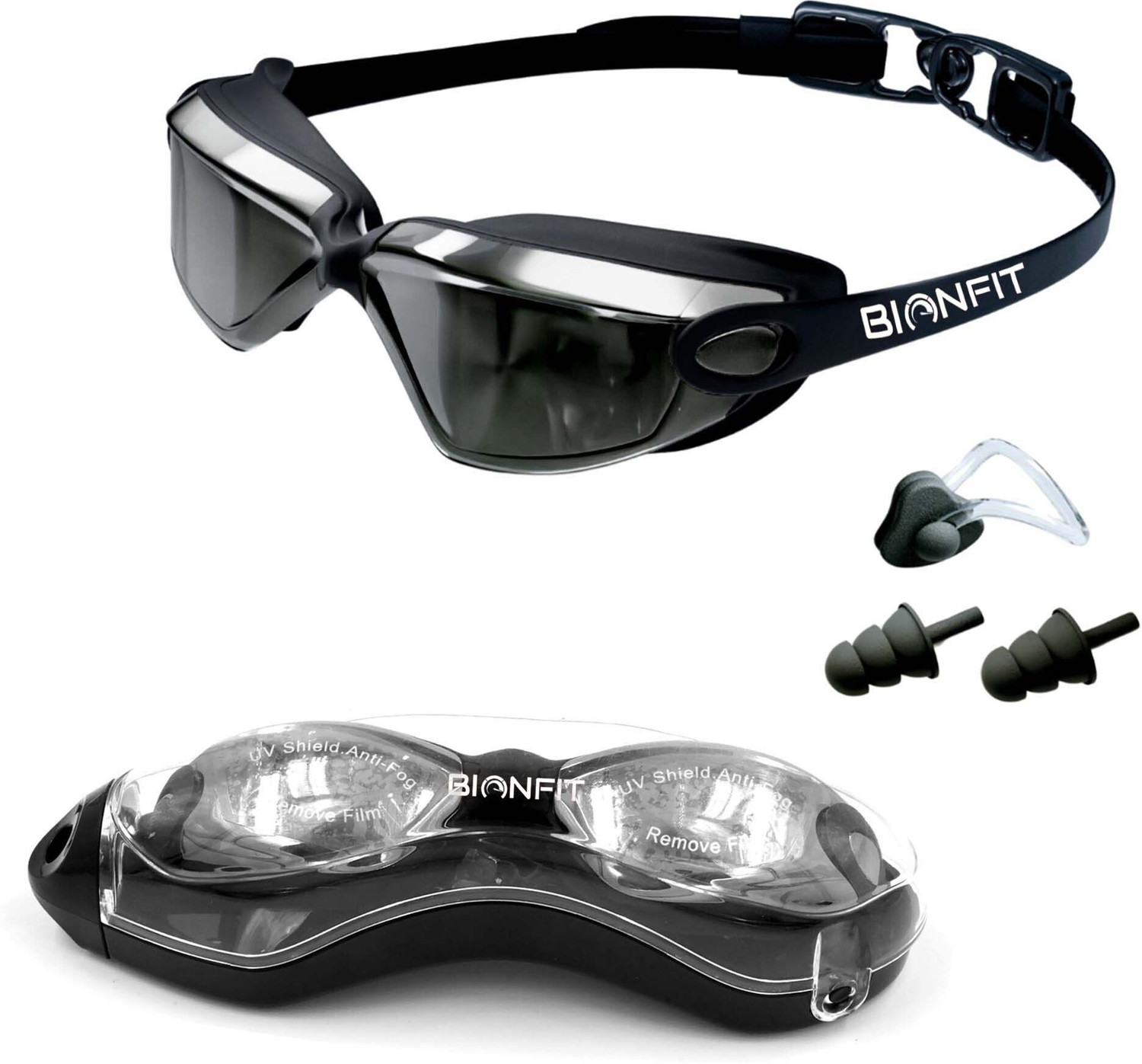 Image of BIONFIT Mirrored Wide-Vision Anti-Fog Swimming Goggles with UV Protection, Men & Women Swimming Goggles