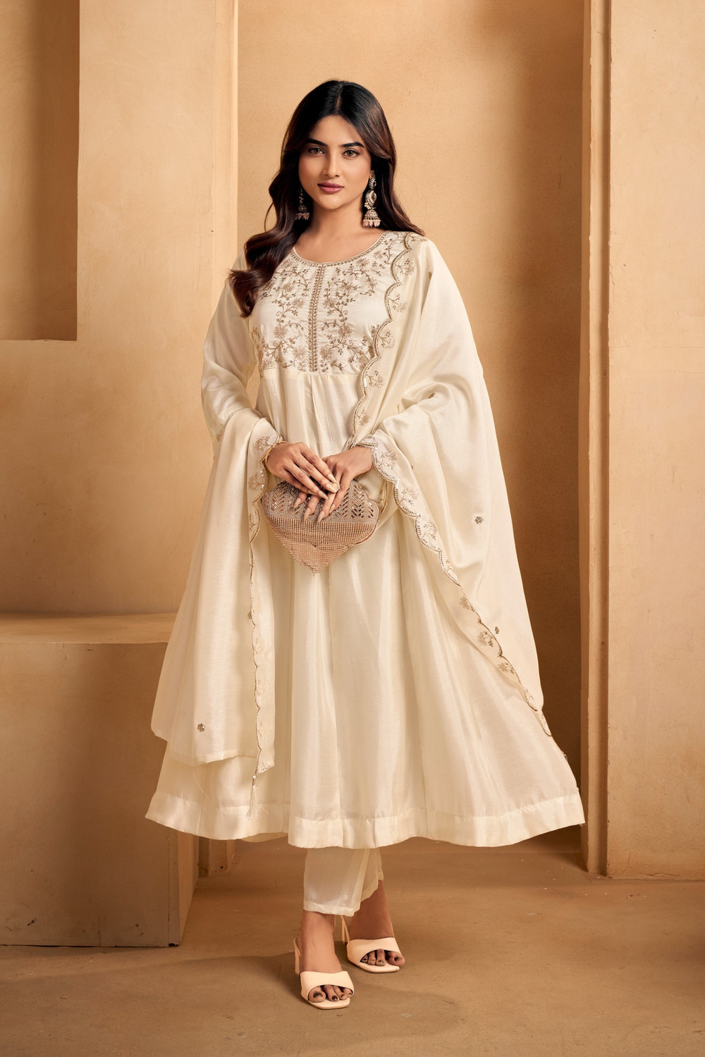 Image of HOUSEOFKALI Embroidered Anarkali Kurta, Bottom & Dupatta Set