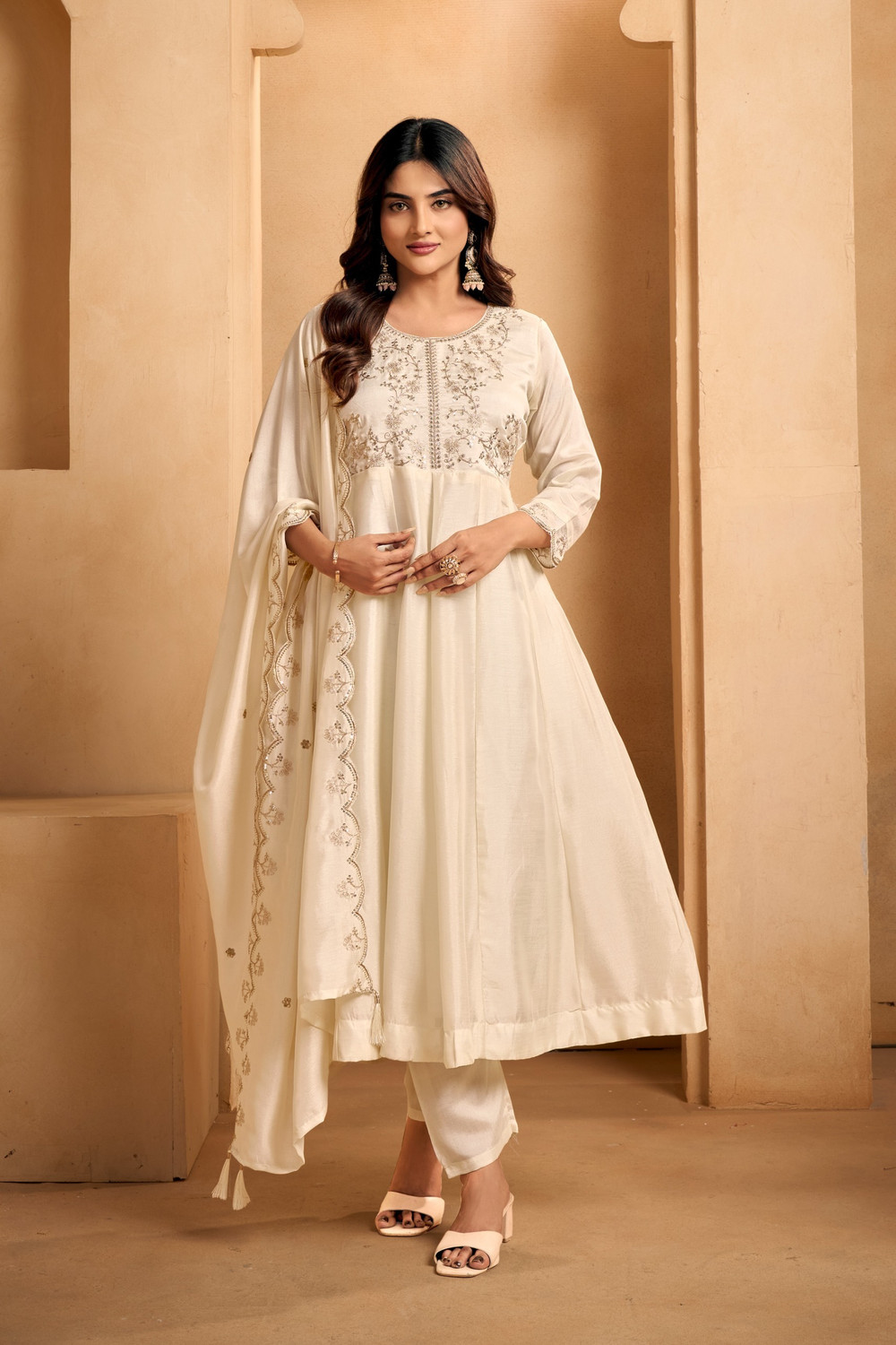 Image of HOUSEOFKALI Embroidered Anarkali Kurta, Bottom & Dupatta Set