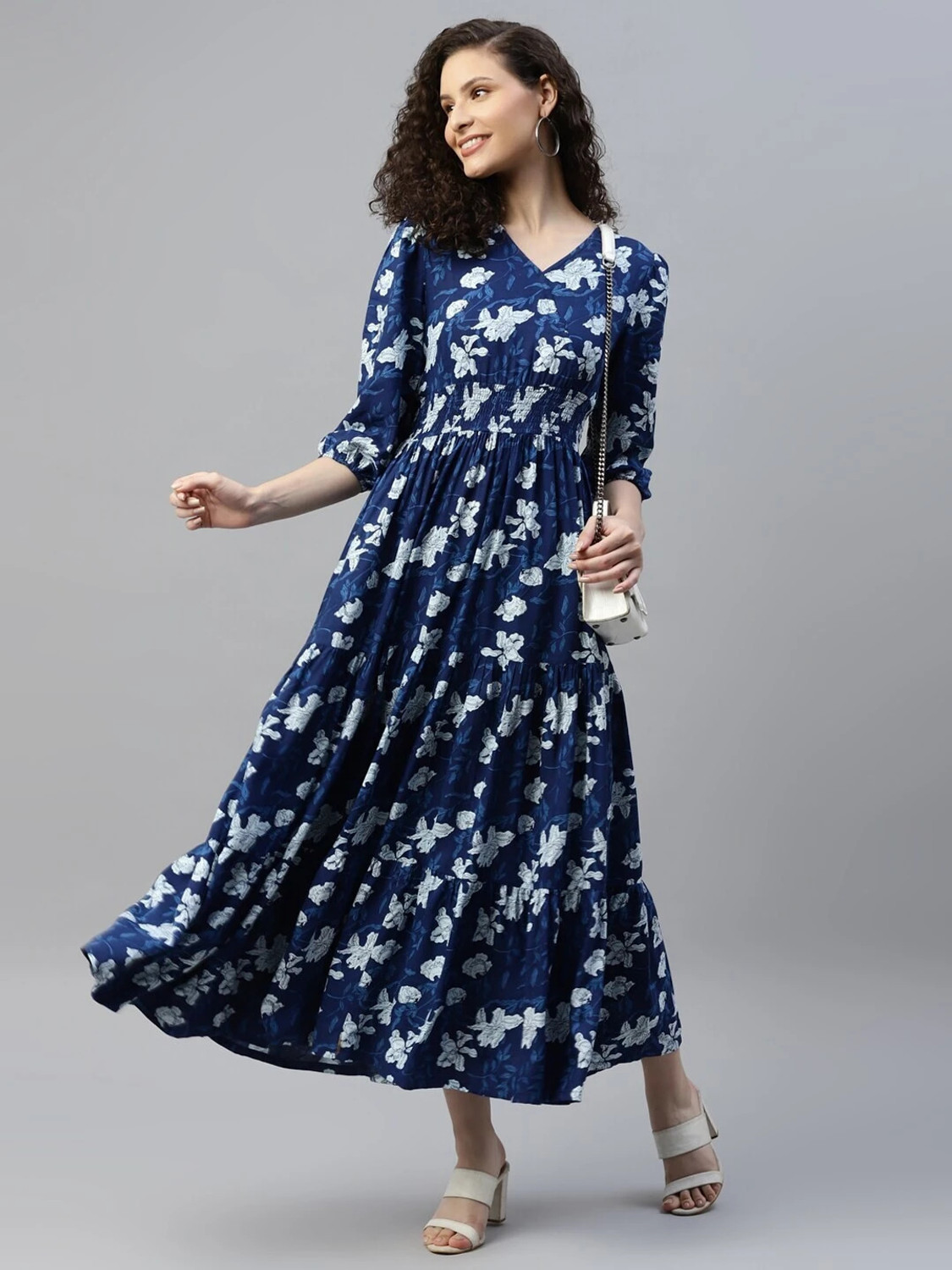 Image of Jash Creation Women Fit and Flare Blue Maxi /Full Length Dress