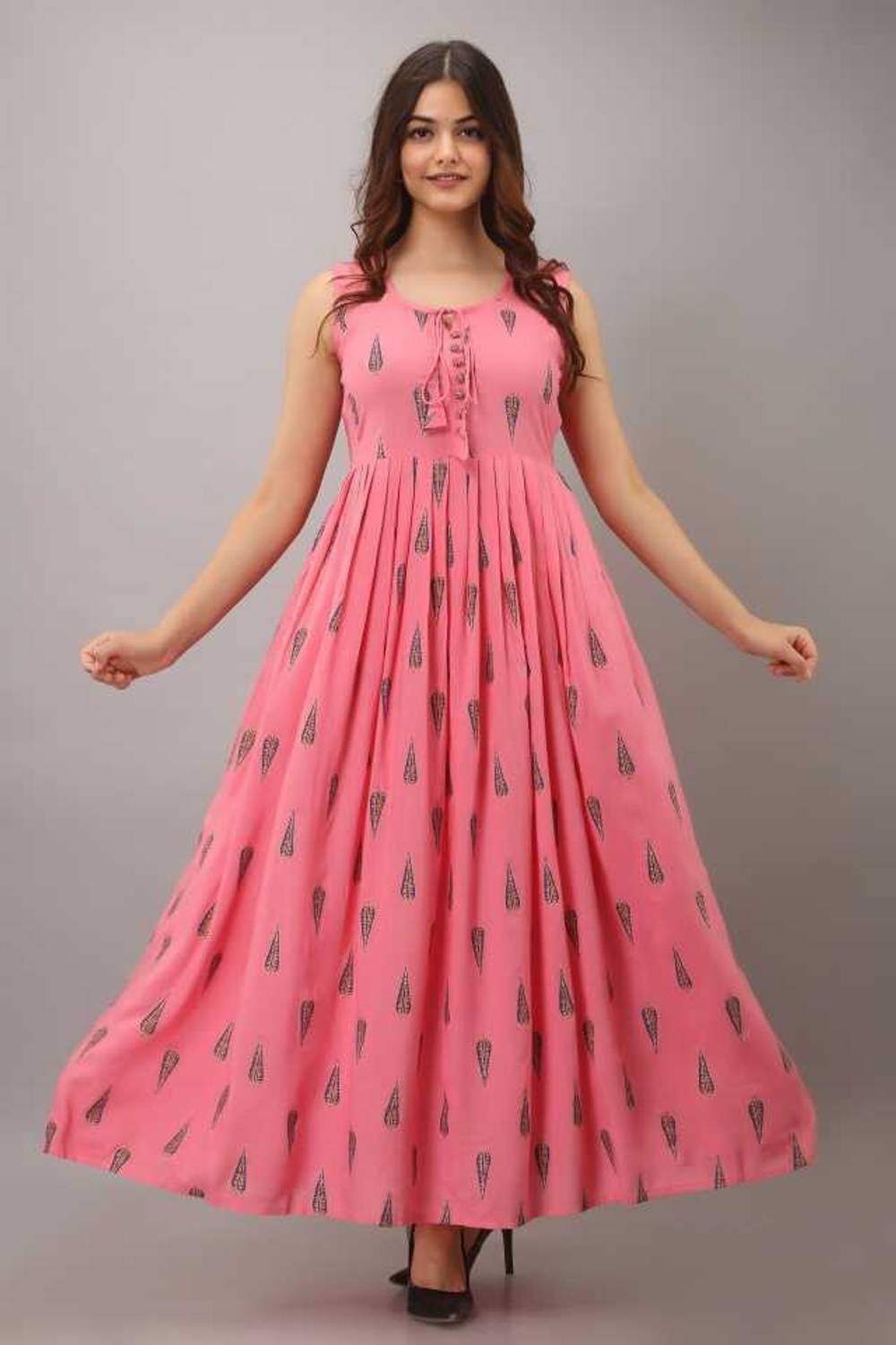 SHIFA Women Printed Viscose Rayon Frontslit Kurta (Pink)