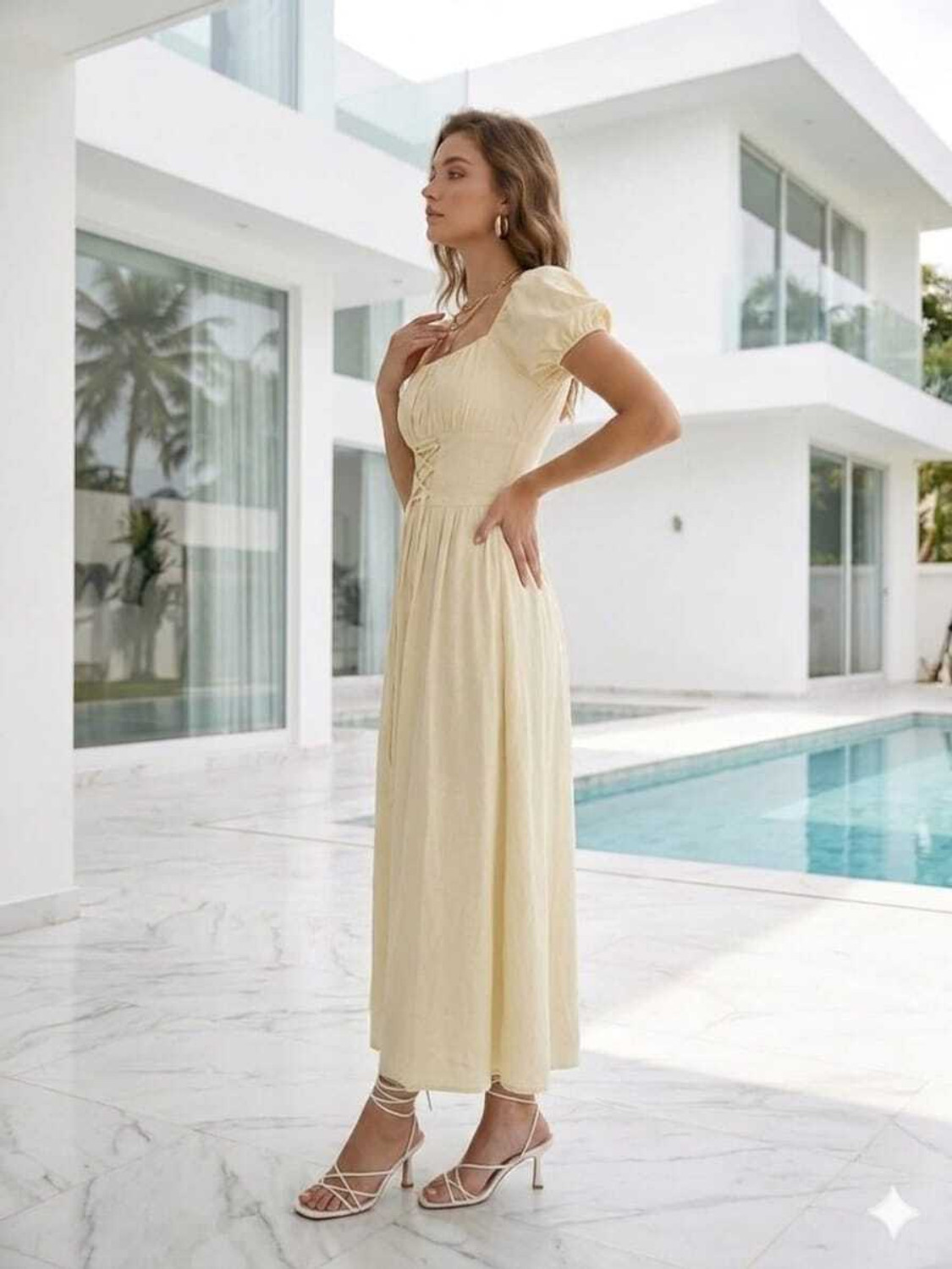 Image of Rida Canbe Women Fit and Flare Yellow Midi /Calf Length Dress