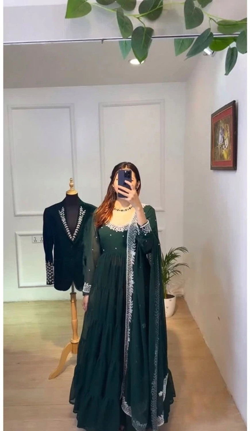 Image of GRISHU COLLECTION Solid Anarkali Kurta, Bottom & Dupatta Set