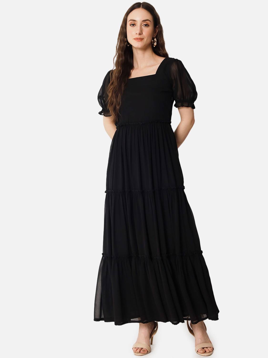 Raiyani Fabrics Women Fit and Flare Black Maxi/Full Length Dress