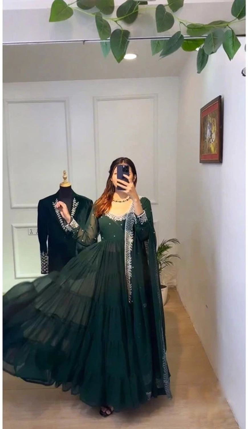 Image of GRISHU COLLECTION Solid Anarkali Kurta, Bottom & Dupatta Set