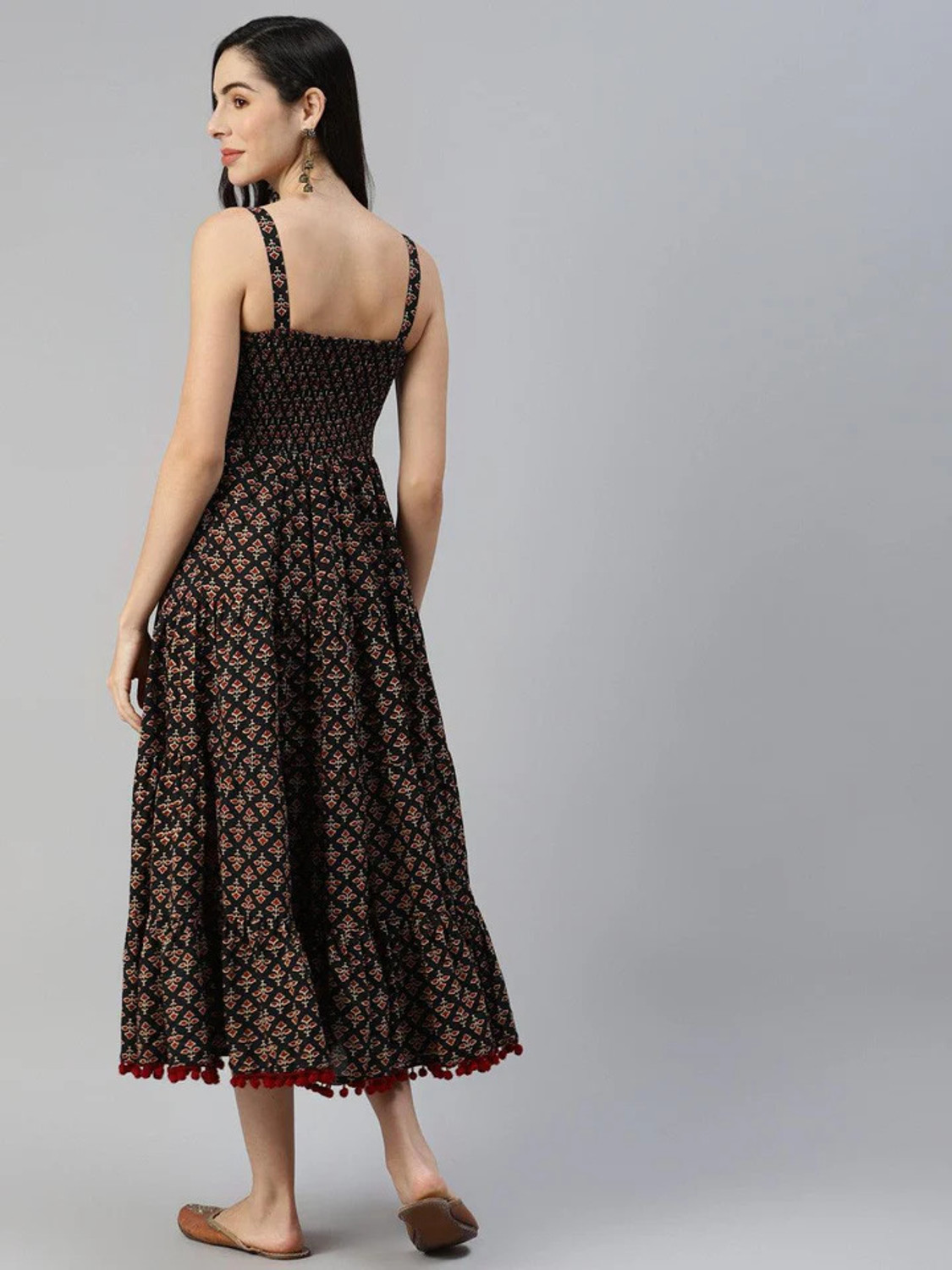 Image of RILAKE Women Fit and Flare Brown Ankle Length Dress