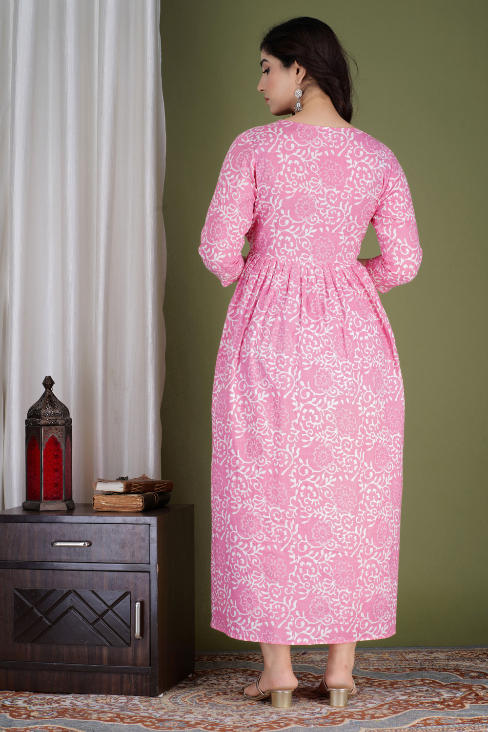 Image of Fashion4Word Women Fit and Flare Pink Midi /Calf Length Dress