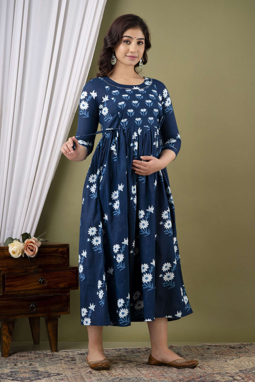 Image of Murli Kurti Women Fit and Flare Dark Blue Midi /Calf Length Dress
