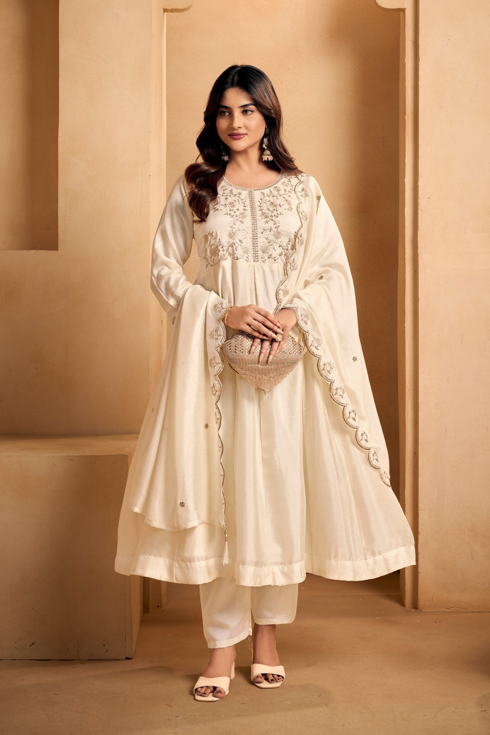 Image of HOUSEOFKALI Embroidered Anarkali Kurta, Bottom & Dupatta Set