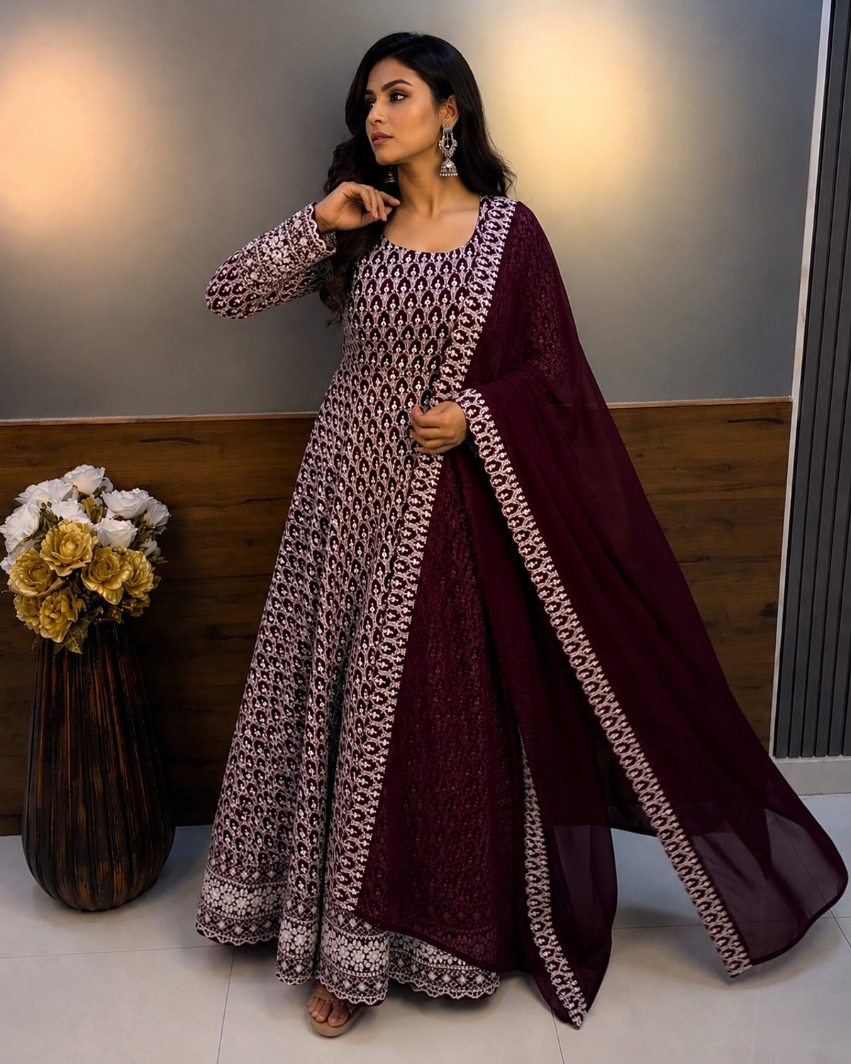 Image of Sutranga Designers Embroidered Viscose Rayon Stitched Anarkali Gown (Multicolor)