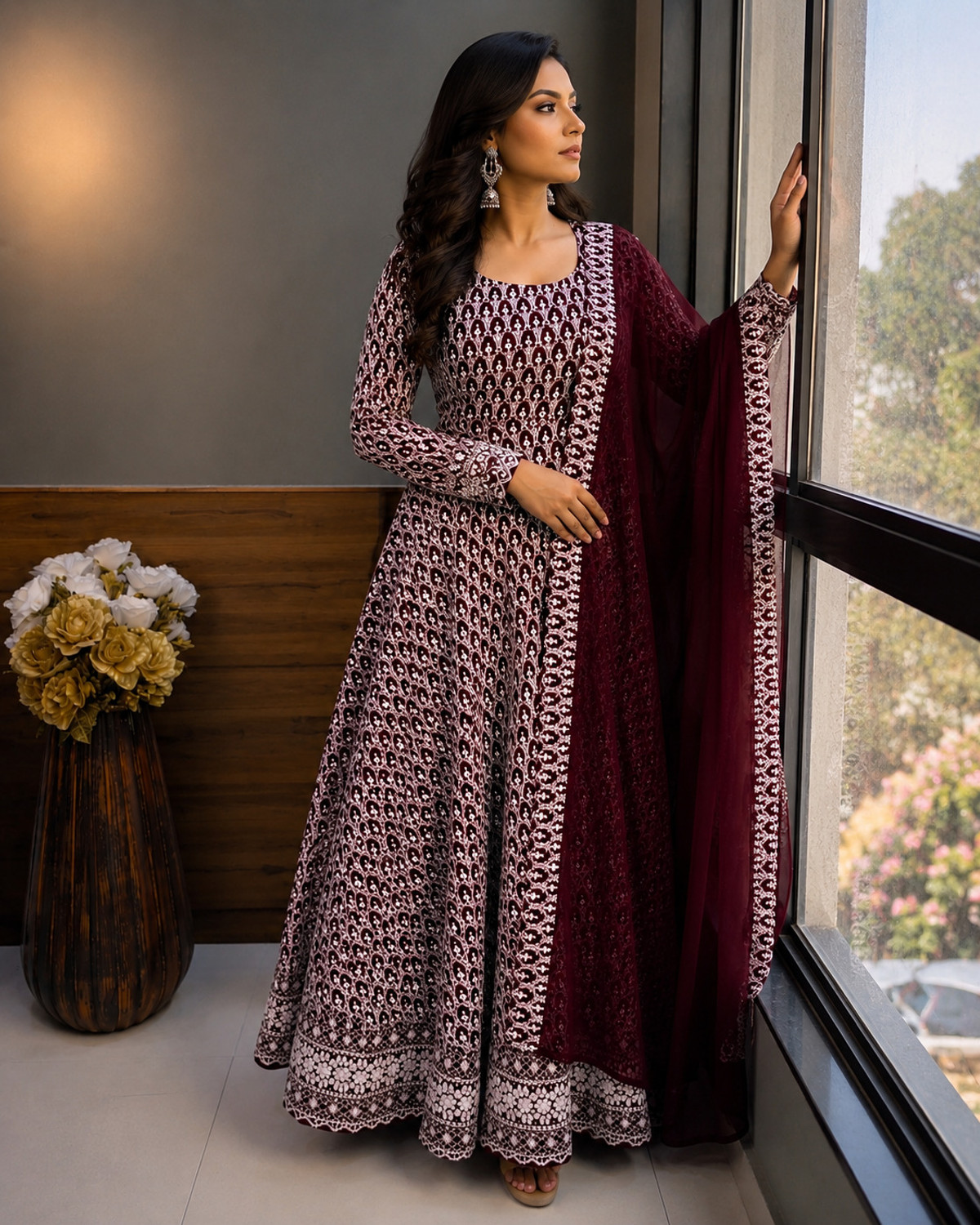 Image of Sutranga Designers Embroidered Viscose Rayon Stitched Anarkali Gown (Multicolor)