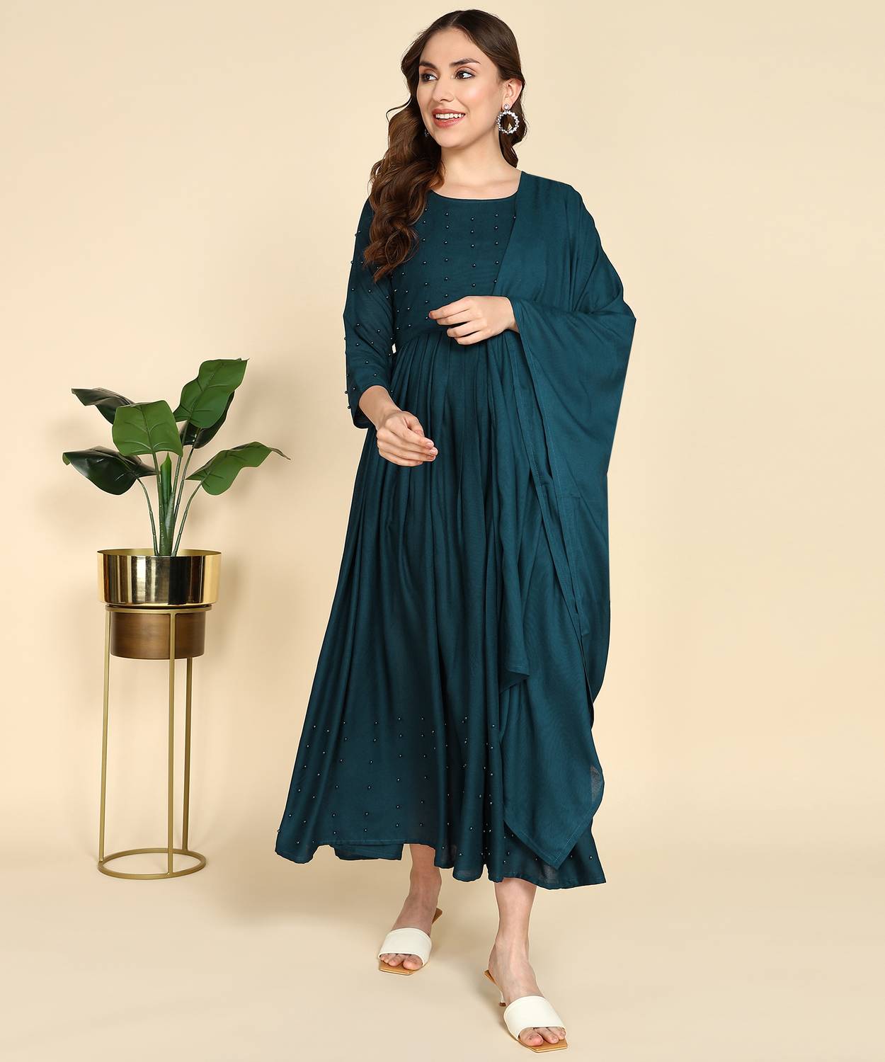 MISS CLOTHING Women Self Design, Applique A-line Kurta