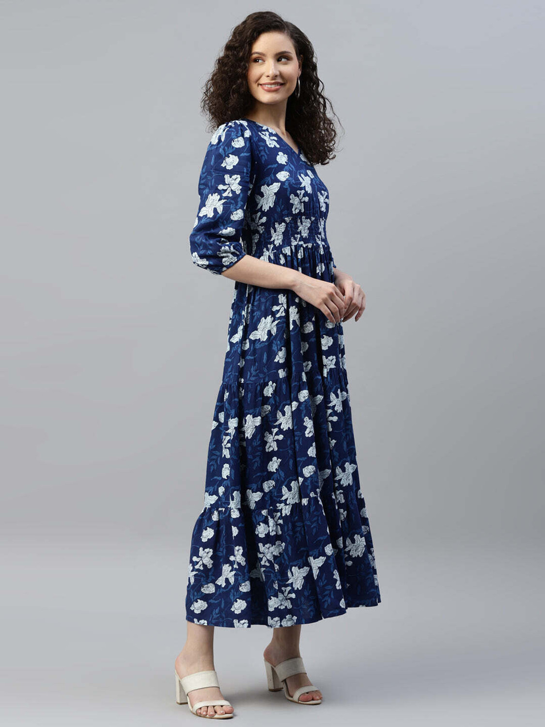 Image of Jash Creation Women Fit and Flare Blue Maxi /Full Length Dress