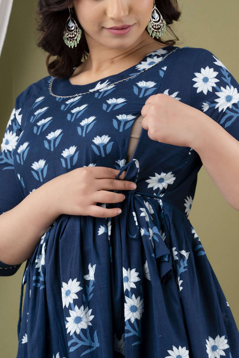 Image of Murli Kurti Women Fit and Flare Dark Blue Midi /Calf Length Dress