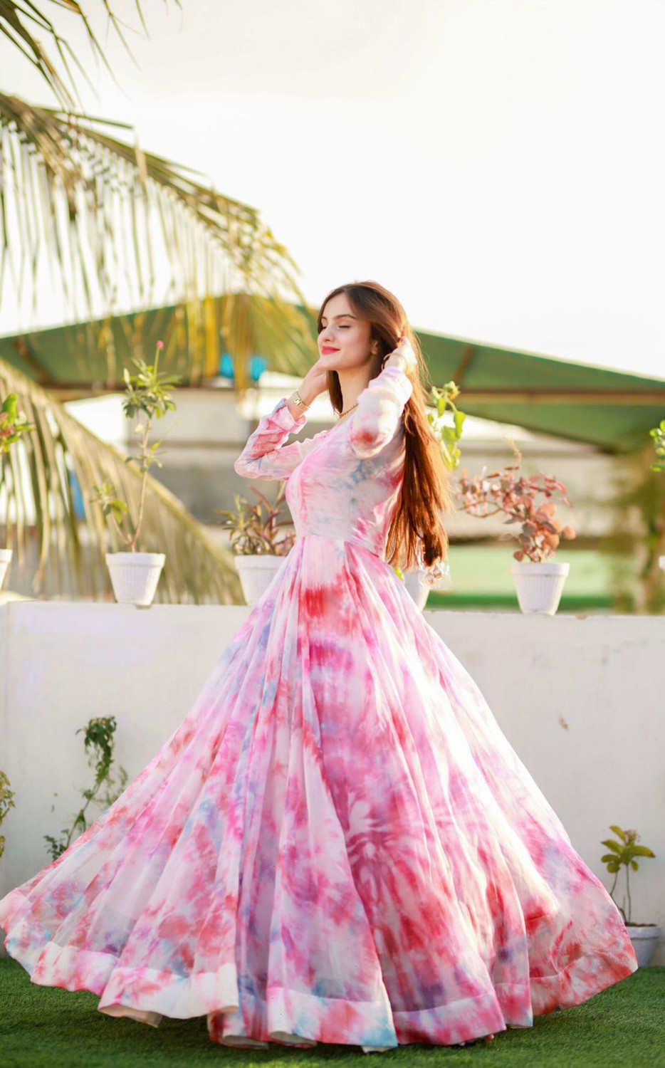 Image of BrahmaniFabric Floral Print, Printed Georgette Stitched Anarkali Gown (Multicolor)