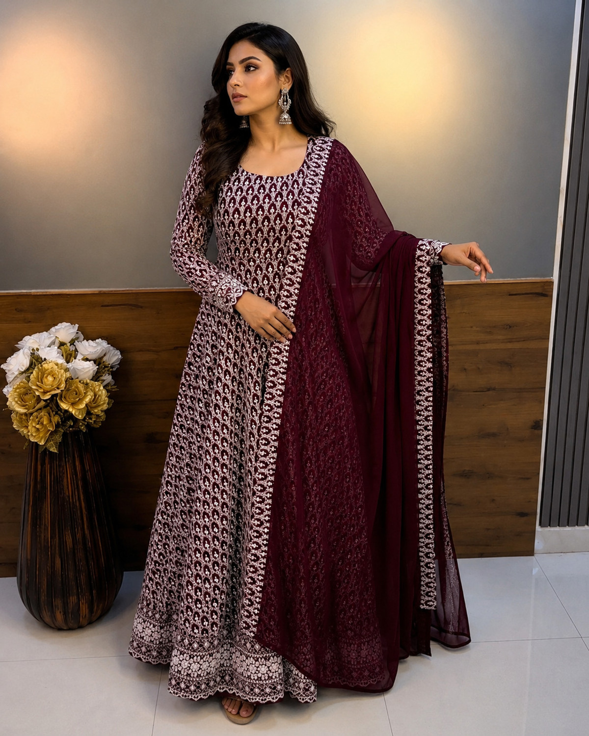 Image of Sutranga Designers Embroidered Viscose Rayon Stitched Anarkali Gown (Multicolor)